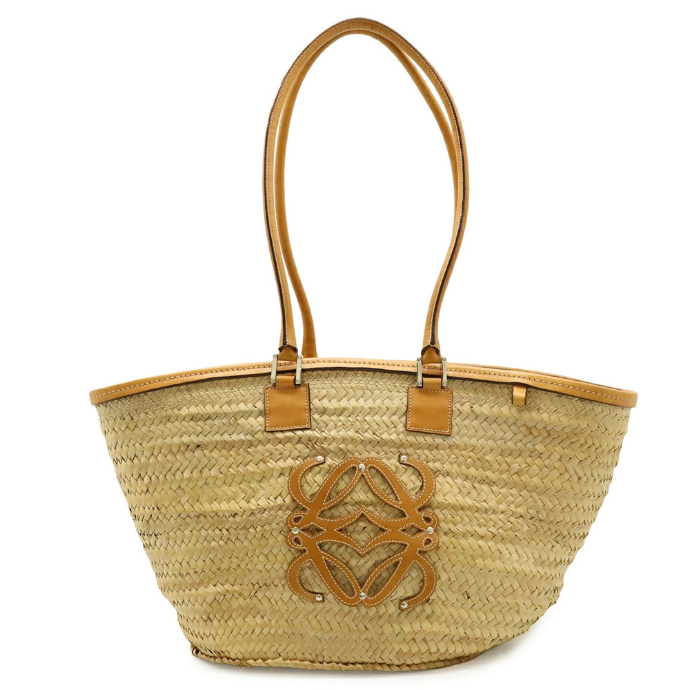 Loewe Anagram Basket Bag Straw Tan Raffia Leather Tan Brown